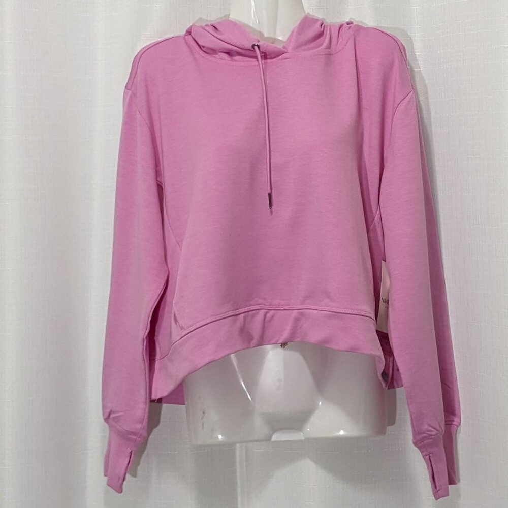 New Nine West Active Long Sleeve Pink Activewear Shirt W/Hoodie ~ Large